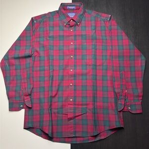 Pendleton Vintage 1970’s Red Green Tartan Plaid Virgin 100% Wool Button Mens M
